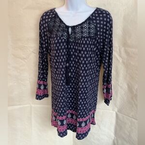 Maurices Navy and Pink Patterned Tunic
